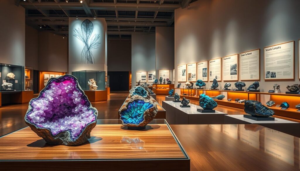 museum exhibit of rare minerals